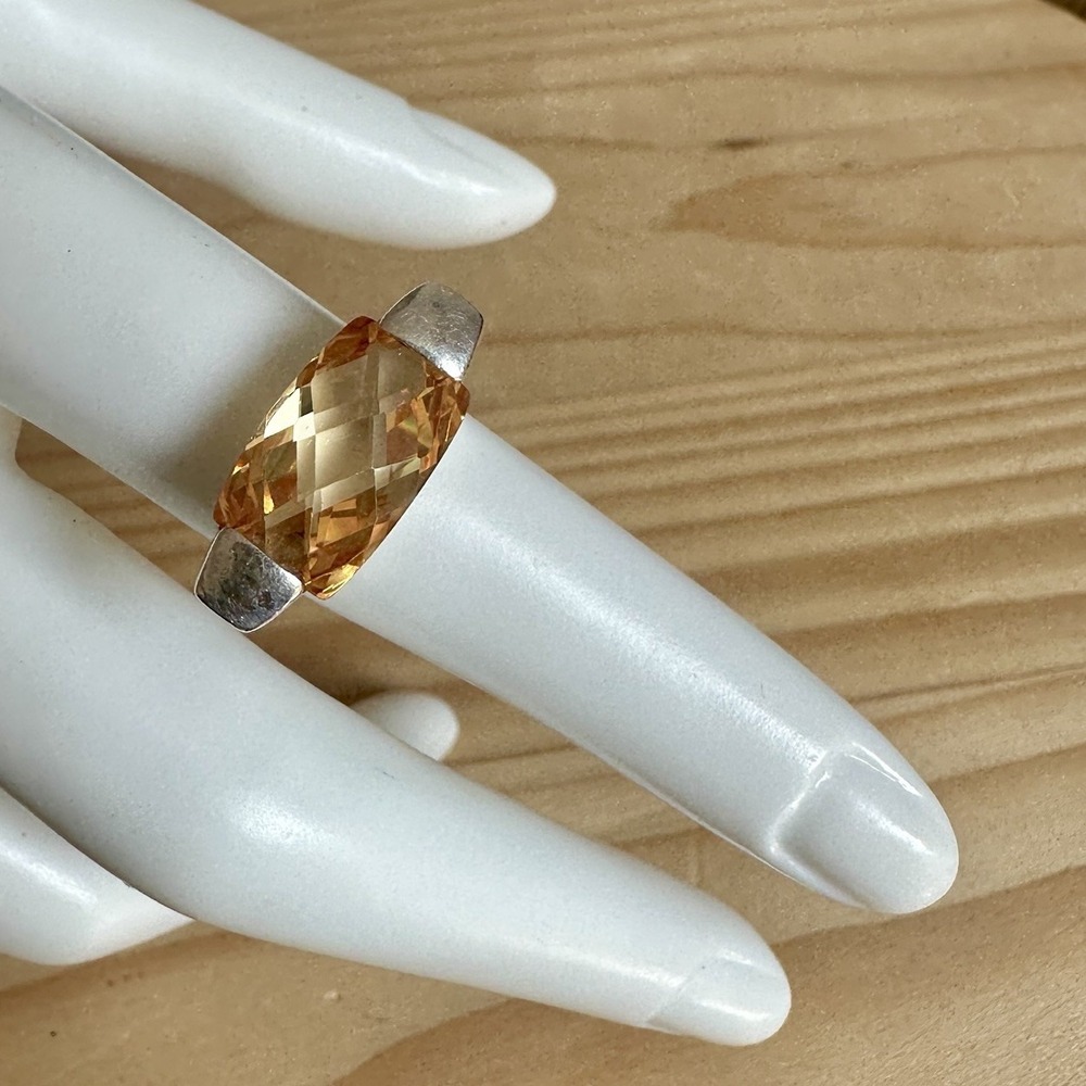 Vintage Artisan Modernist Accent Ring Size 5 Lab Brown Topaz 925 Sterling 6.8g
